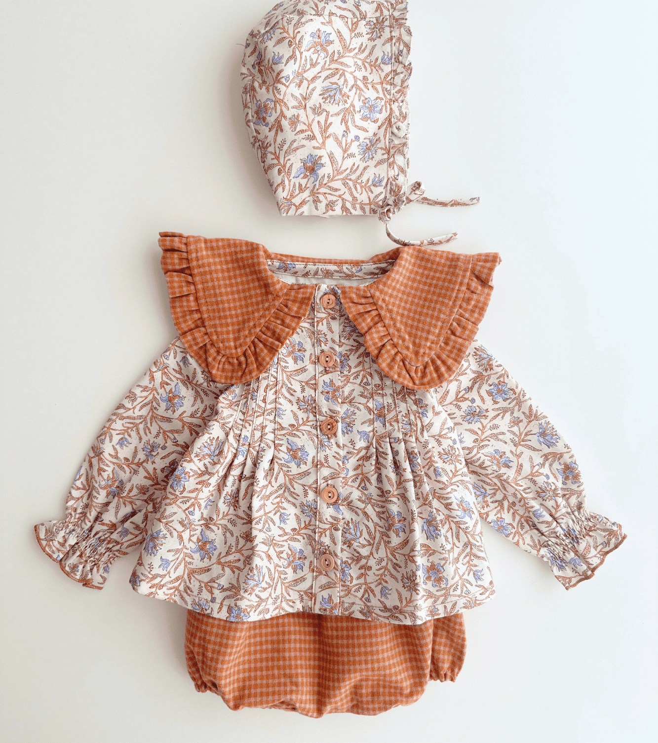 Organic cotton viyella bonnet | Cinnamon | Cinnamon Vichy