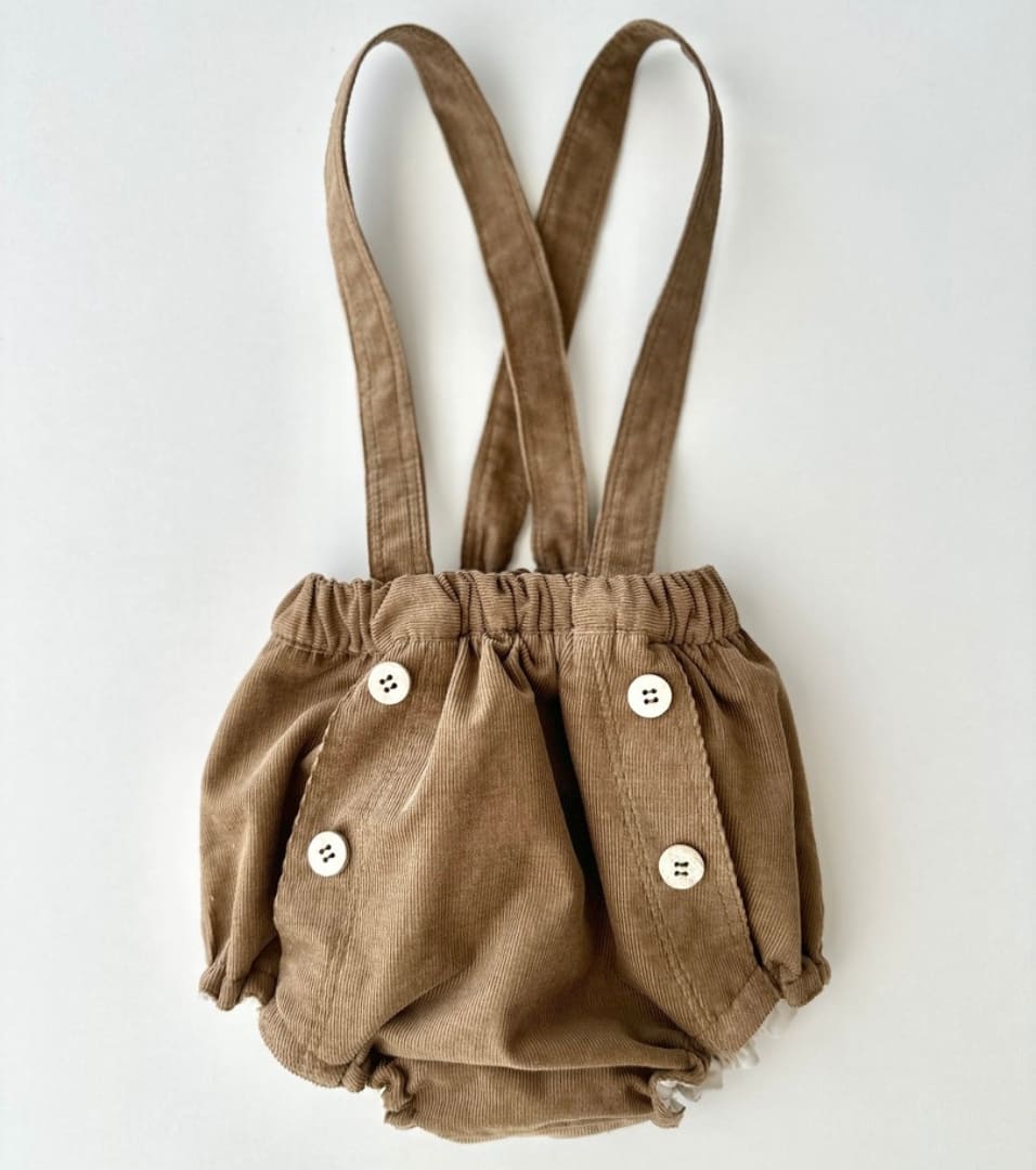 Organic cotton corduroy bloomers with suspenders | Cinnamon | Brown