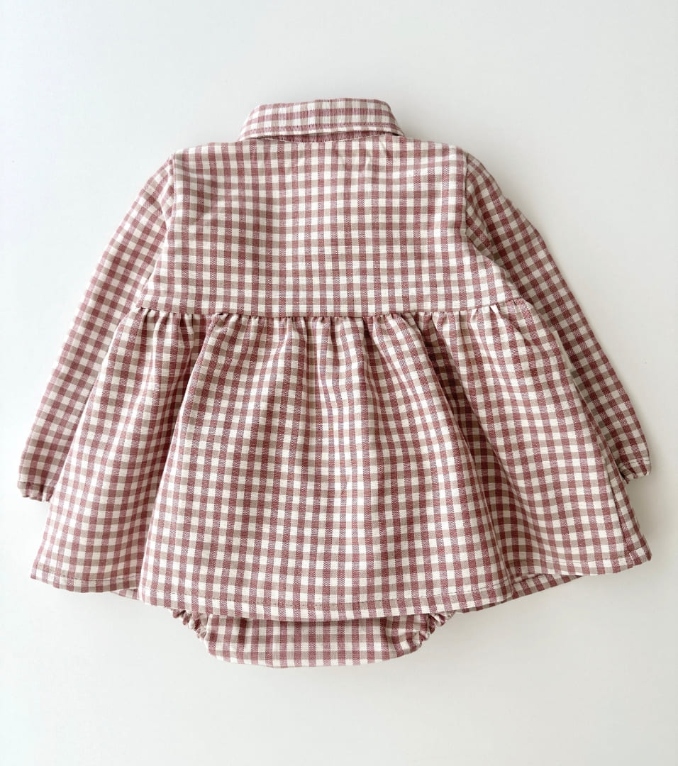 Shirt-collar dress in organic cotton gingham | Cinnamon | Cinnamon Vichy