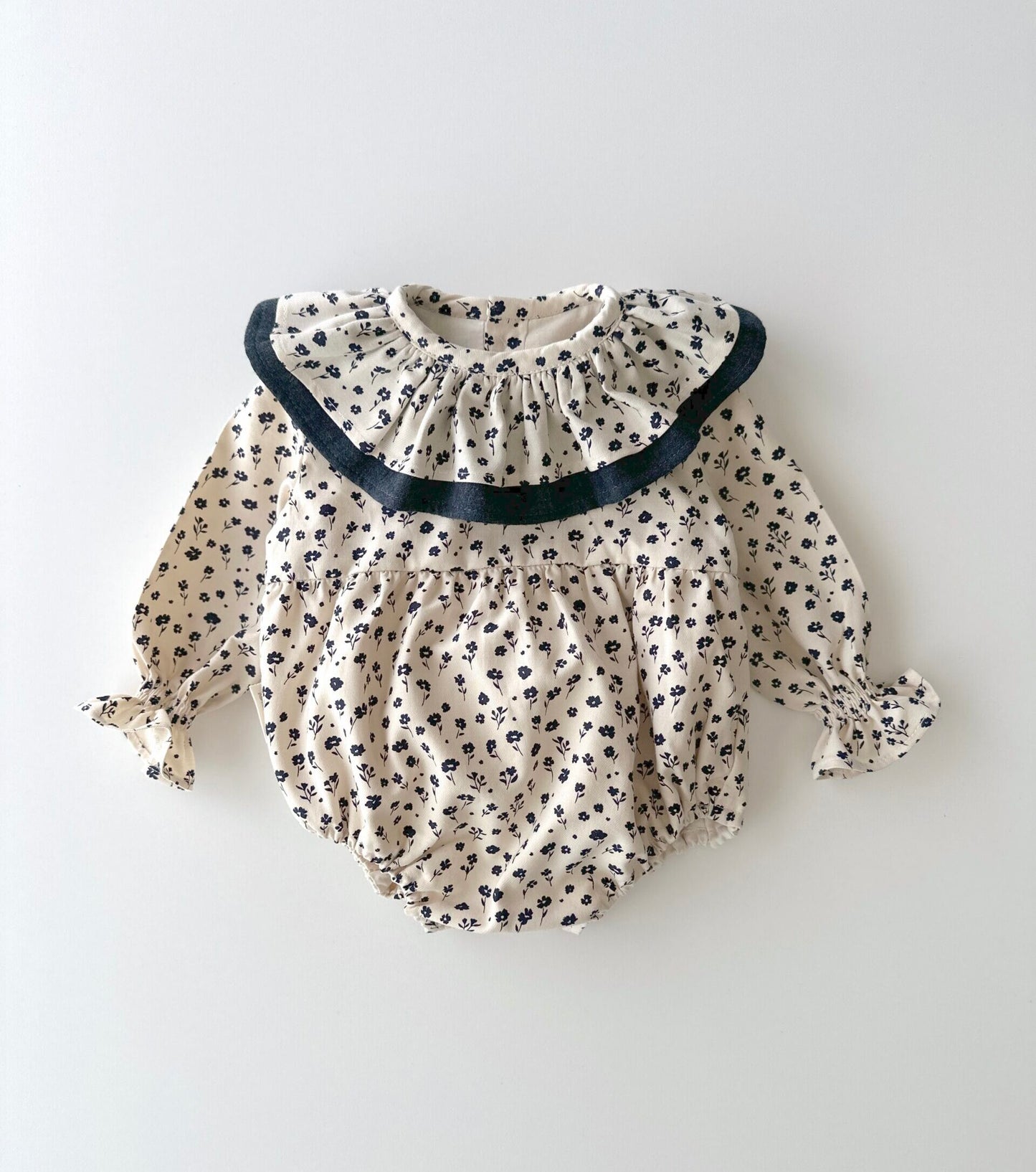Organic cotton viyela romper | Blueberries | Marino Ecru