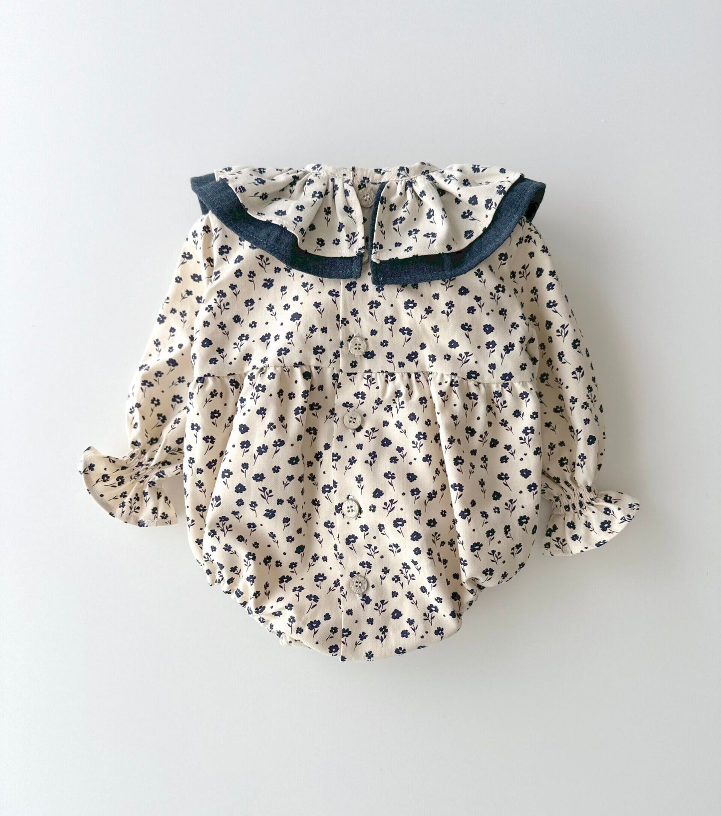 Organic cotton viyela romper | Blueberries | Marino Ecru