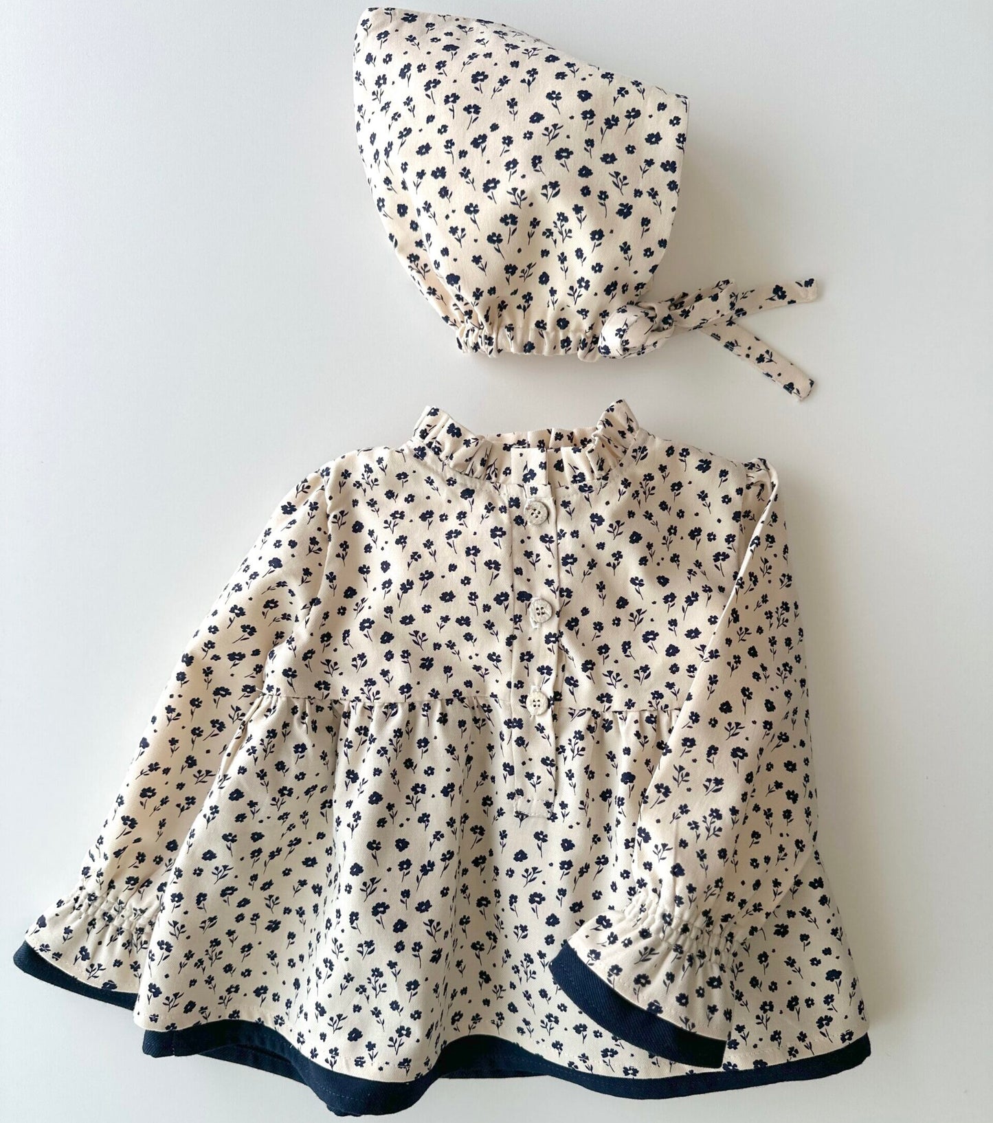 Organic cotton viyela dress | Blueberries | Navy Ecru