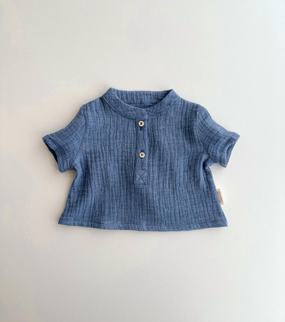 Camisa mao en muselina de algodón orgánico | Índigo | Azul