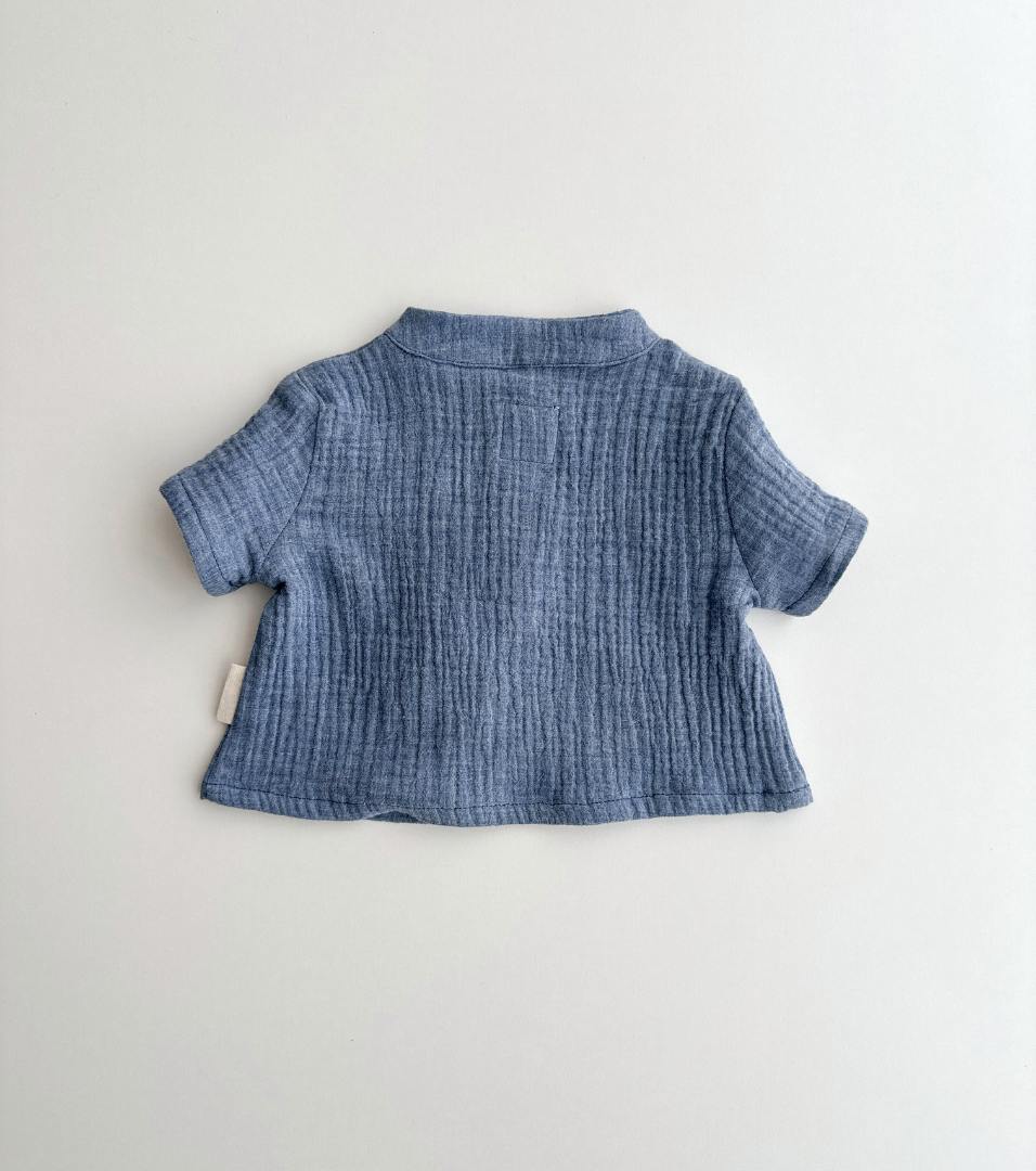 Camisa mao en muselina de algodón orgánico | Índigo | Azul