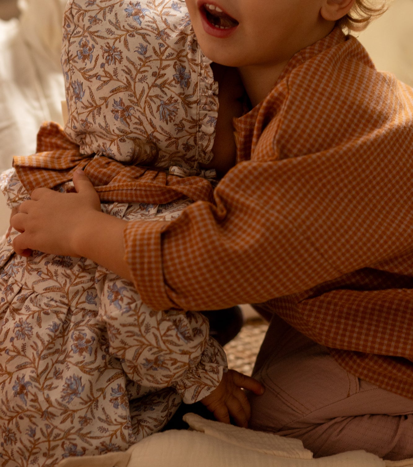 Organic cotton viyella bonnet | Cinnamon | Cinnamon Vichy