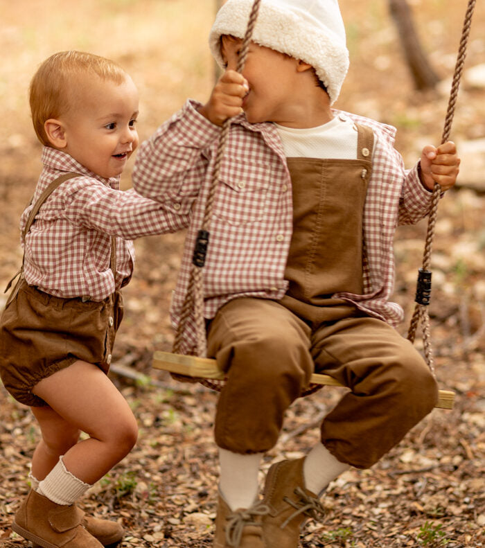 Organic cotton corduroy dungarees | Cinnamon | Brown