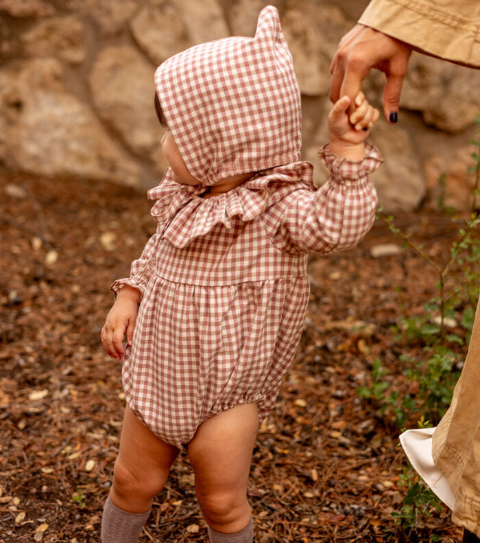Organic cotton gingham romper | Cinnamon | Cinnamon Vichy