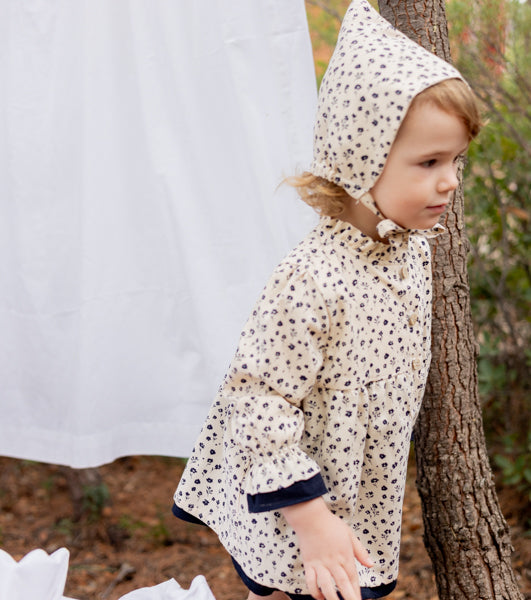 Organic cotton viyela dress | Blueberries | Navy Ecru
