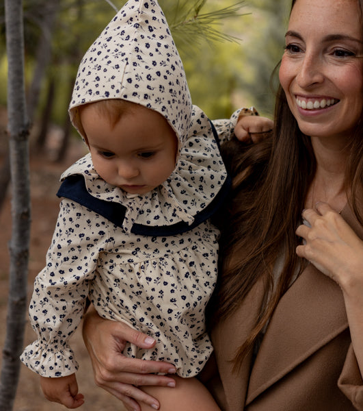 Organic cotton viyela romper | Blueberries | Marino Ecru