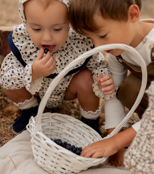 Organic cotton viyela romper | Blueberries | Marino Ecru