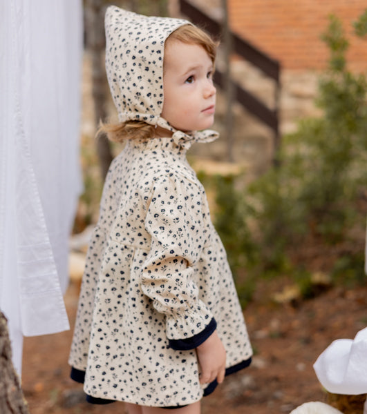 Vestido en viyela de algodón orgánico | Arándanos | Marino Ecru