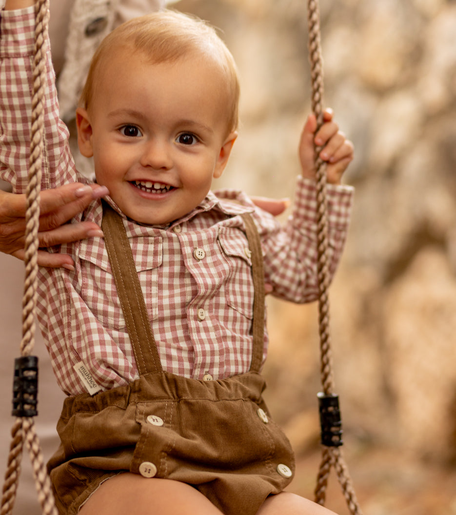 Organic cotton corduroy bloomers with suspenders | Cinnamon | Brown