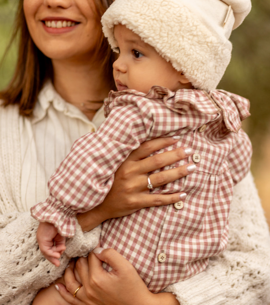 Organic cotton gingham romper | Cinnamon | Cinnamon Vichy