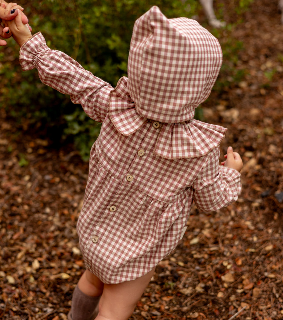 Organic cotton gingham romper | Cinnamon | Cinnamon Vichy