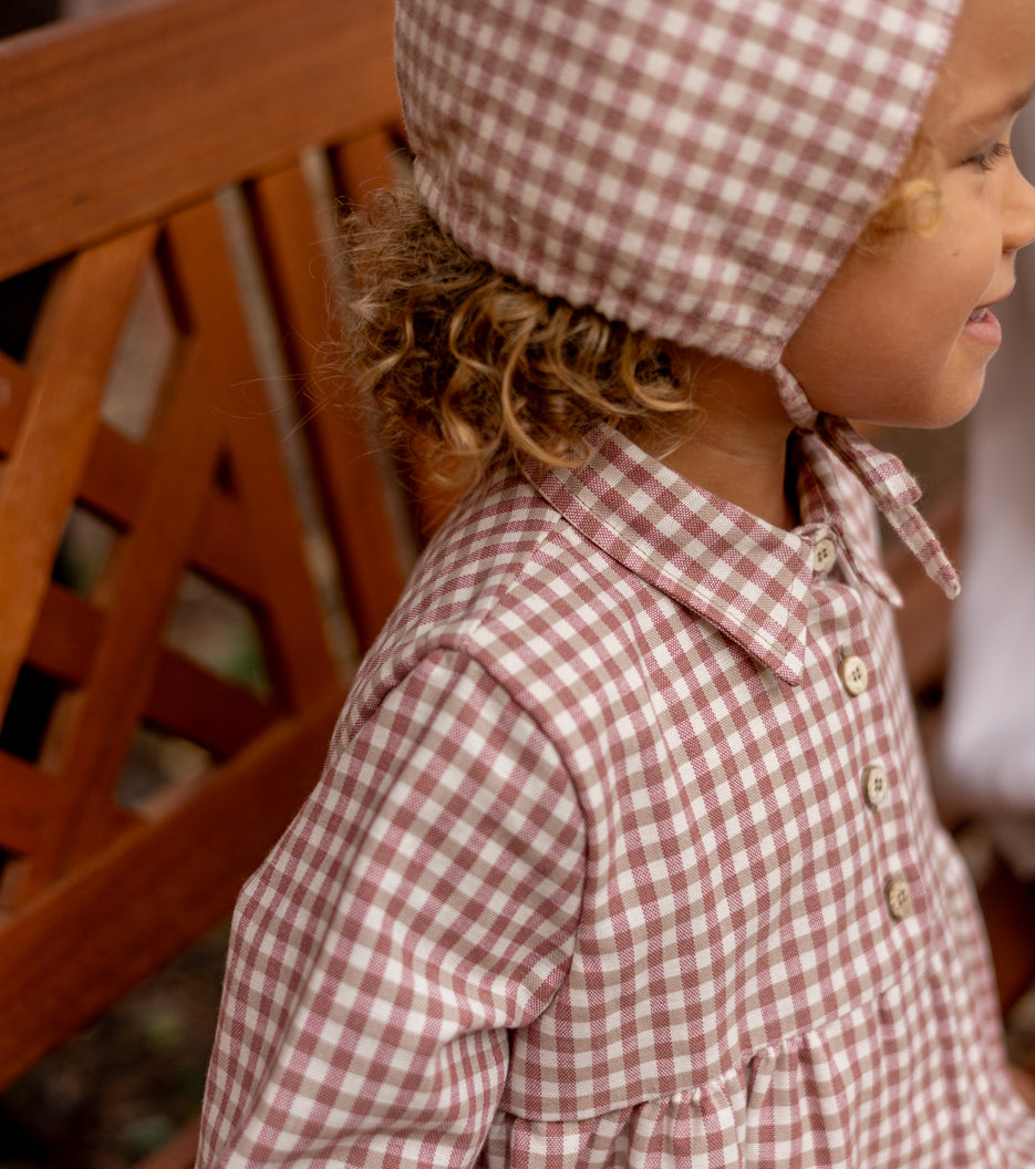 Shirt-collar dress in organic cotton gingham | Cinnamon | Cinnamon Vichy