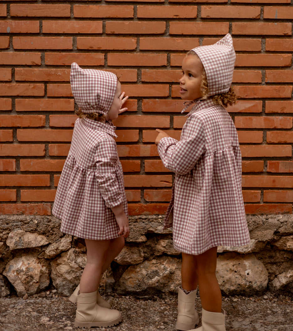 Shirt-collar dress in organic cotton gingham | Cinnamon | Cinnamon Vichy