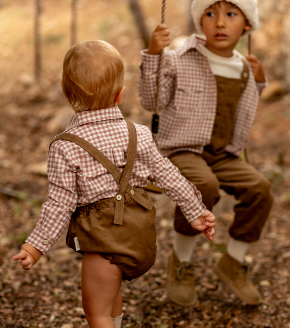 Organic cotton corduroy bloomers with suspenders | Cinnamon | Brown