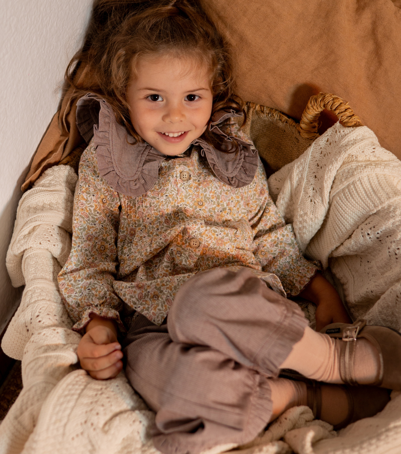 Pantalón volantes | Savia | Flores y Rayas Burdeos