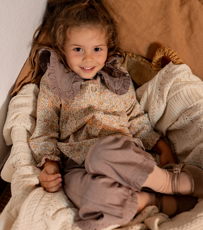 Pantalón volantes | Savia | Flores y Rayas Burdeos