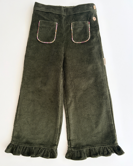 Pantalón volantes | Avellana | Pana y flores