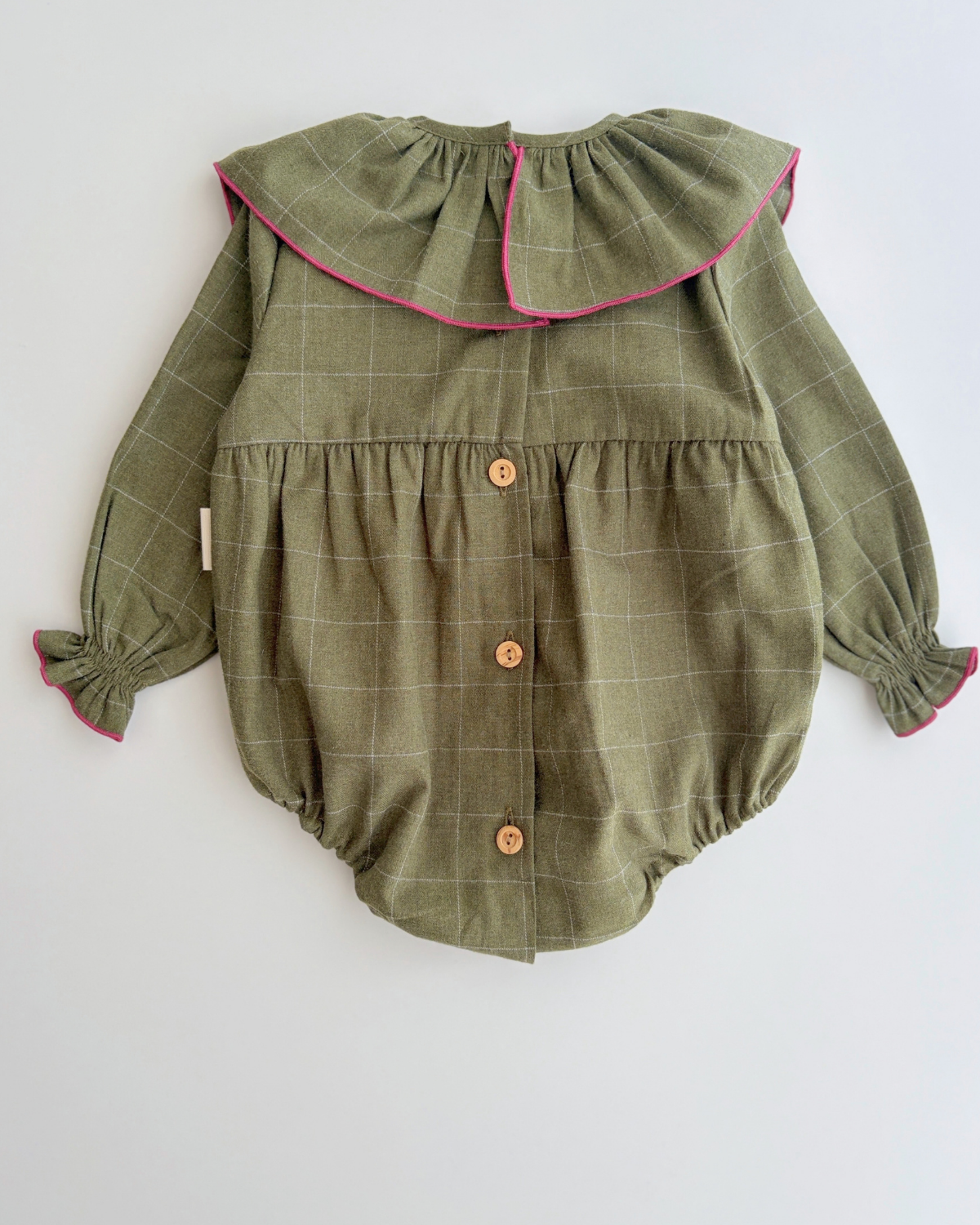 Ruffle-neck romper | Hazelnut | Green plaid