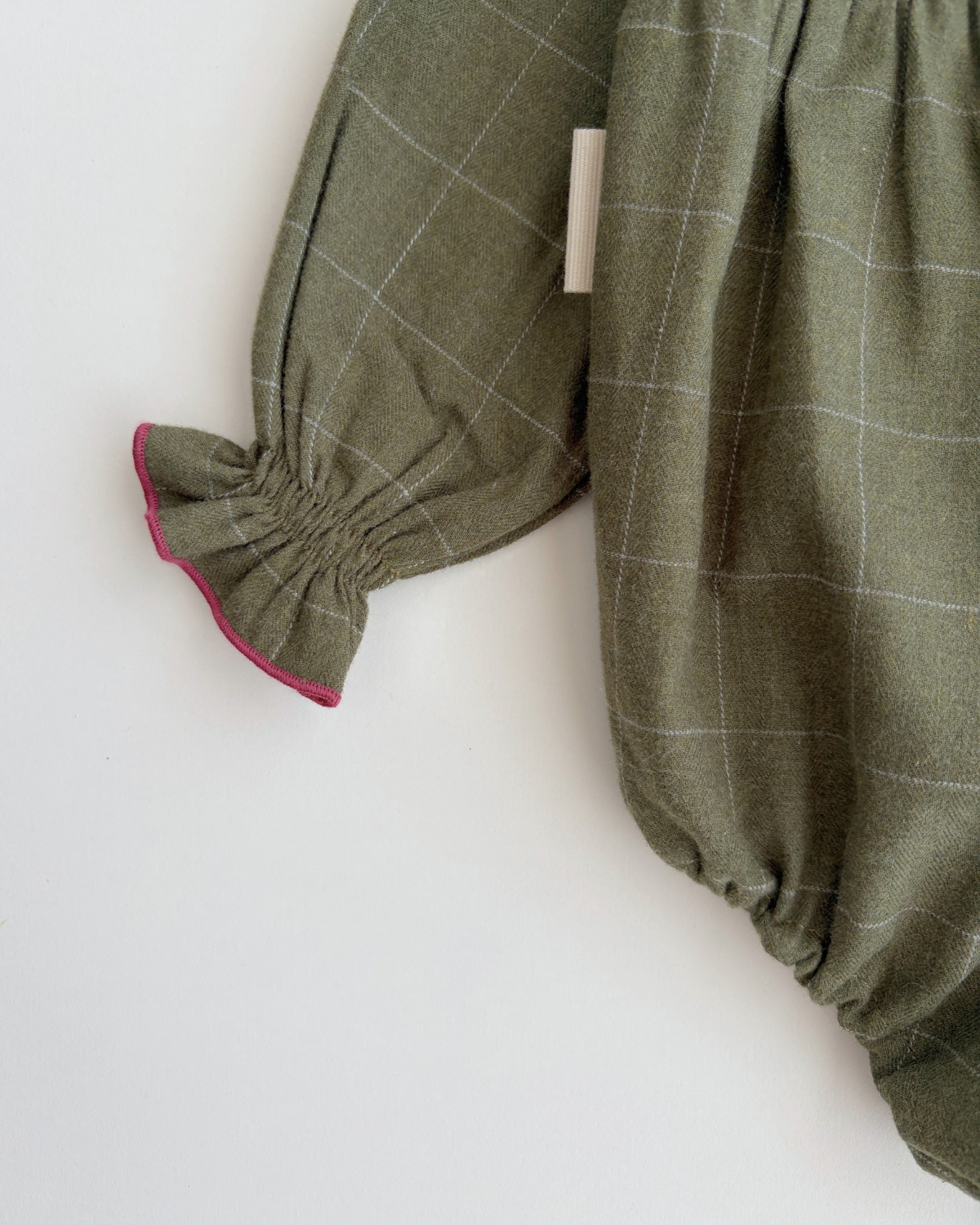 Ruffle-neck romper | Hazelnut | Green plaid