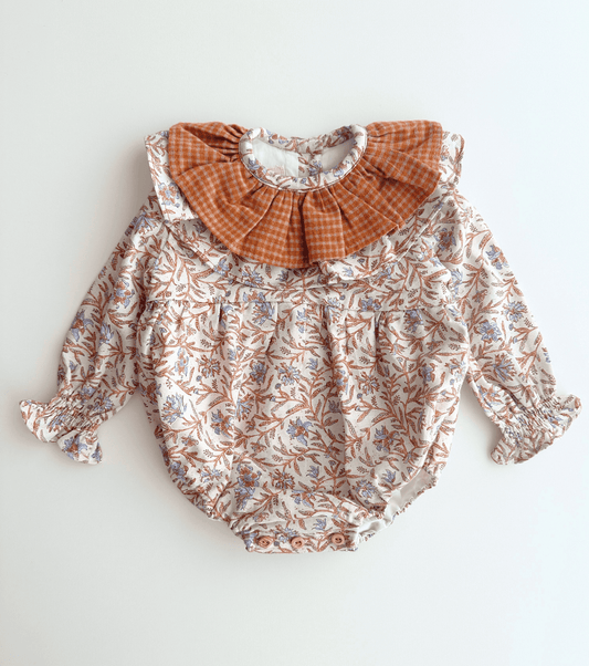 Organic cotton viyela romper | Blueberries | Marino Ecru