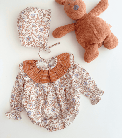 Organic cotton viyela romper | Blueberries | Marino Ecru