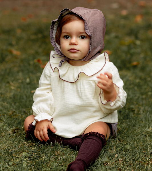 Blusa volantes bebé | Savia | Ecru Burdeos