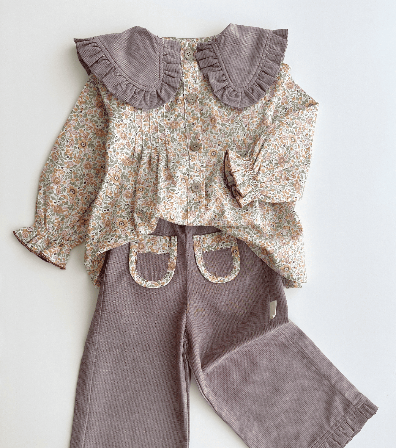 Pantalón volantes | Savia | Flores y Rayas Burdeos