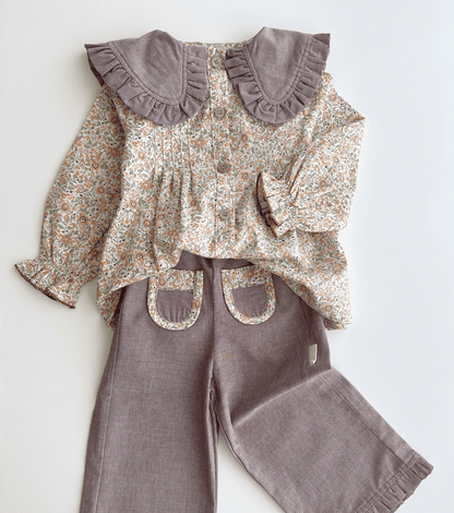 Pantalón volantes | Savia | Flores y Rayas Burdeos