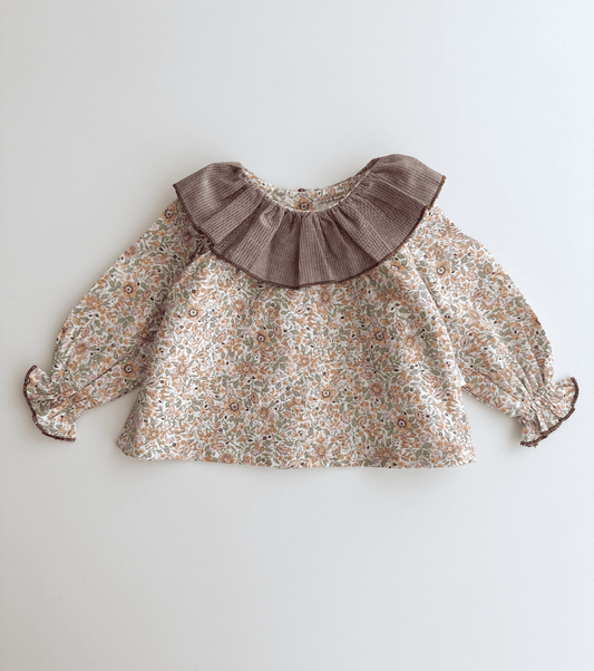 Blusa volantes bebé | Savia | Flores y Rayas Burdeos