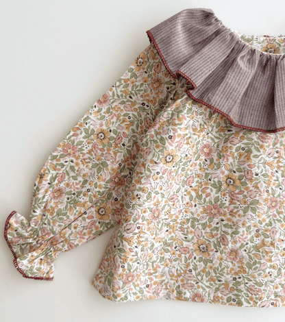 Blusa volantes bebé | Savia | Flores y Rayas Burdeos