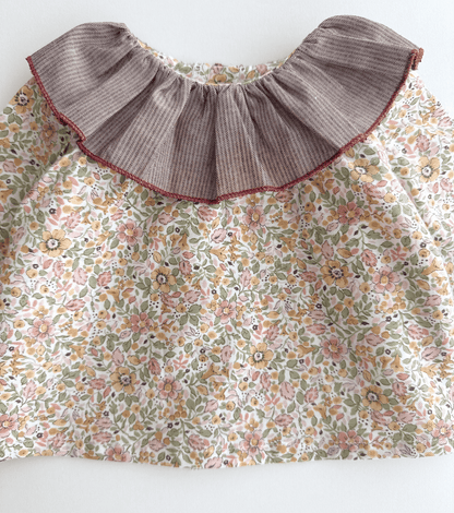 Blusa volantes bebé | Savia | Flores y Rayas Burdeos