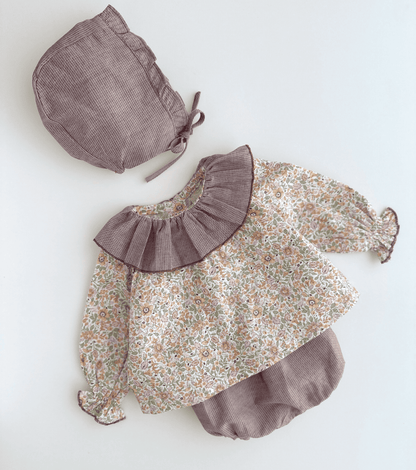 Blusa volantes bebé | Savia | Flores y Rayas Burdeos