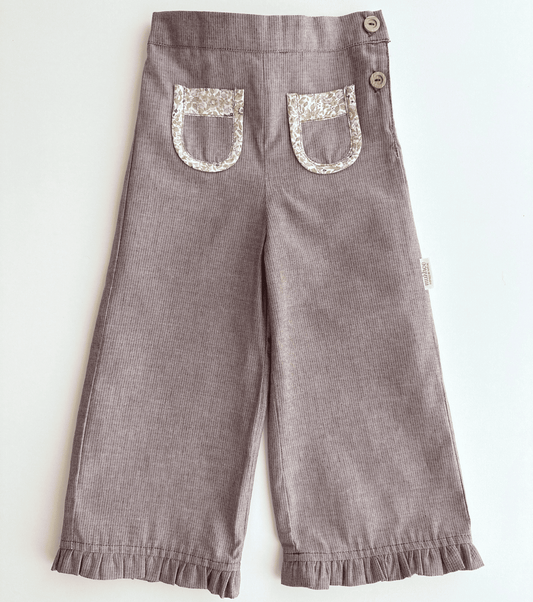 Pantalón volantes | Savia | Flores y Rayas Burdeos