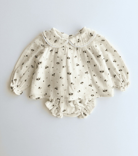 Conjunto blusa y culetín | Bruma | Mini flor ceniza