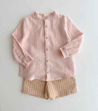 Mao shirt in organic cotton muslin | Indigo | Blue