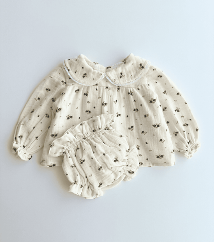 Conjunto blusa y culetín | Bruma | Mini flor ceniza