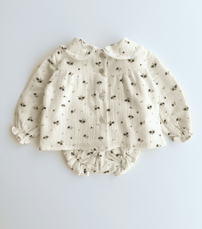 Conjunto blusa y culetín | Bruma | Mini flor ceniza