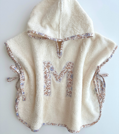 Poncho toalla Personalizado| Raíz | Flores ocre y azul