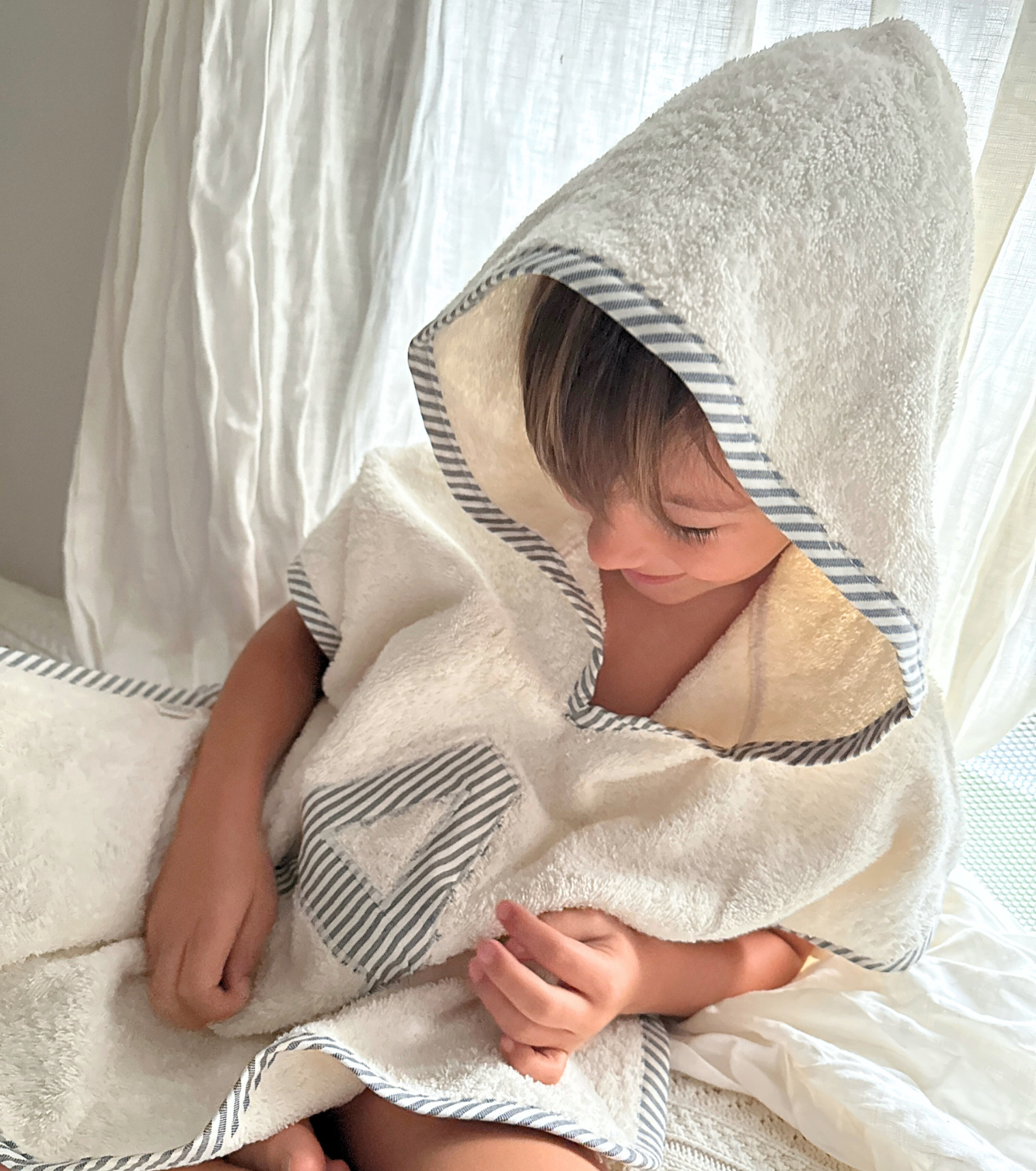 Poncho toalla Personalizado| Balmaseda | Denim Rayas