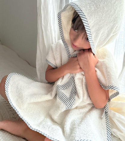 Poncho toalla Personalizado| Balmaseda | Denim Rayas