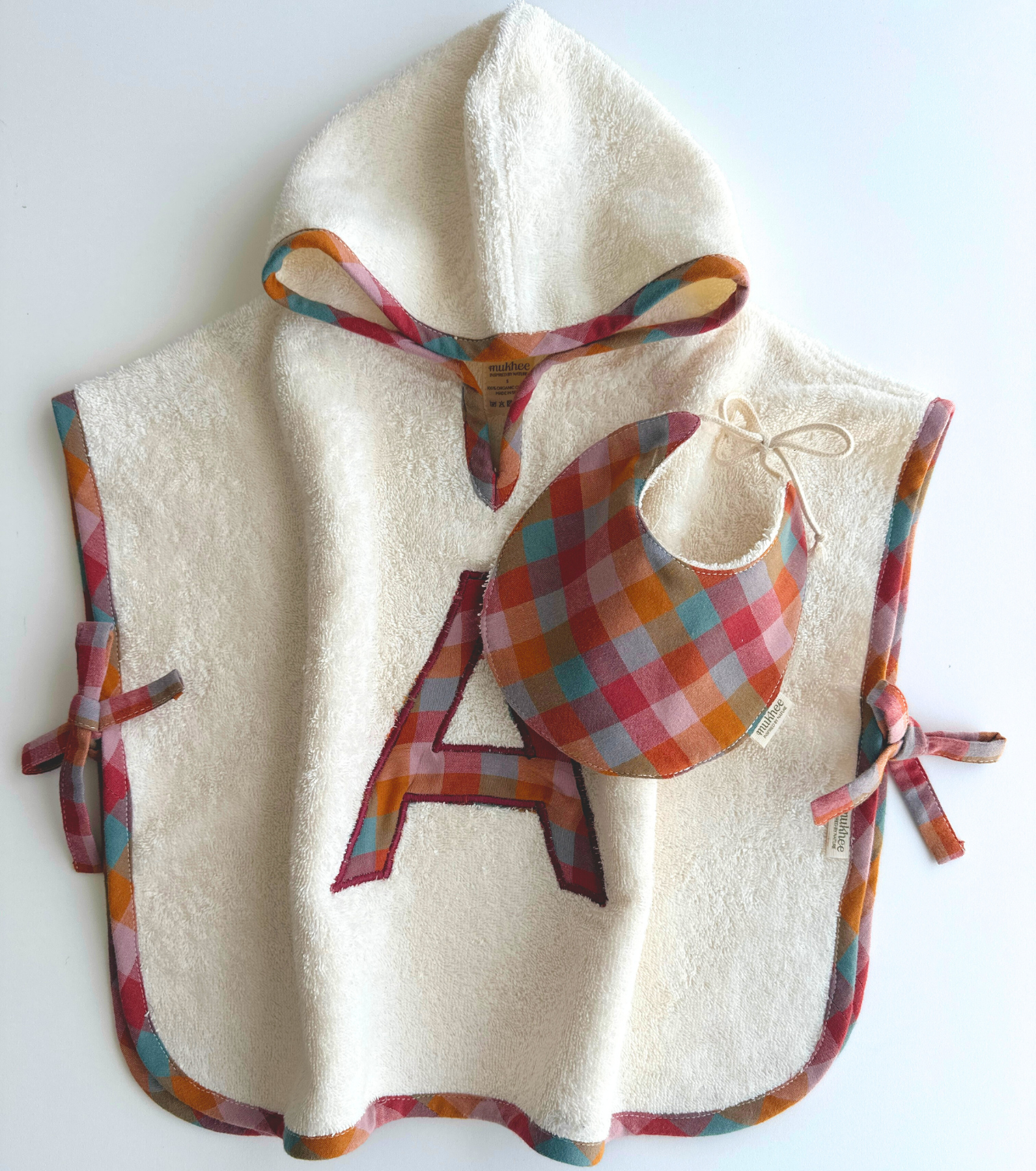 Babero de algodón orgánico redondo | Corteza | Cuadros