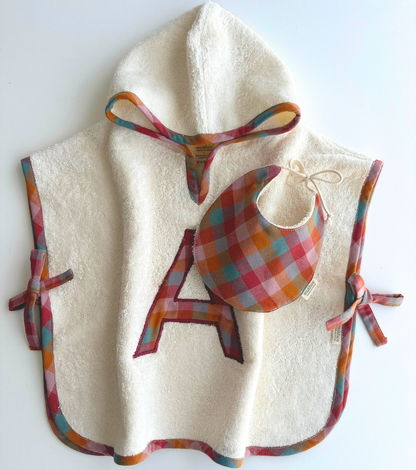 Babero de algodón orgánico redondo | Corteza | Cuadros