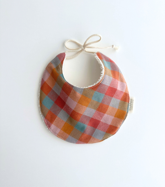Babero de algodón orgánico redondo | Corteza | Cuadros