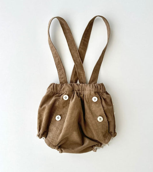 Organic cotton corduroy bloomers with suspenders | Cinnamon | Brown