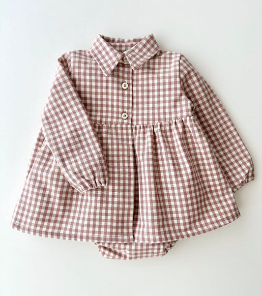 Shirt-collar dress in organic cotton gingham | Cinnamon | Cinnamon Vichy