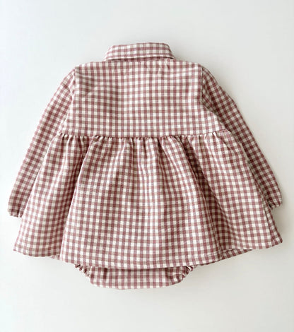 Shirt-collar dress in organic cotton gingham | Cinnamon | Cinnamon Vichy