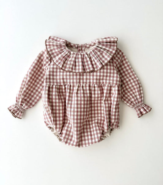 Organic cotton gingham romper | Cinnamon | Cinnamon Vichy